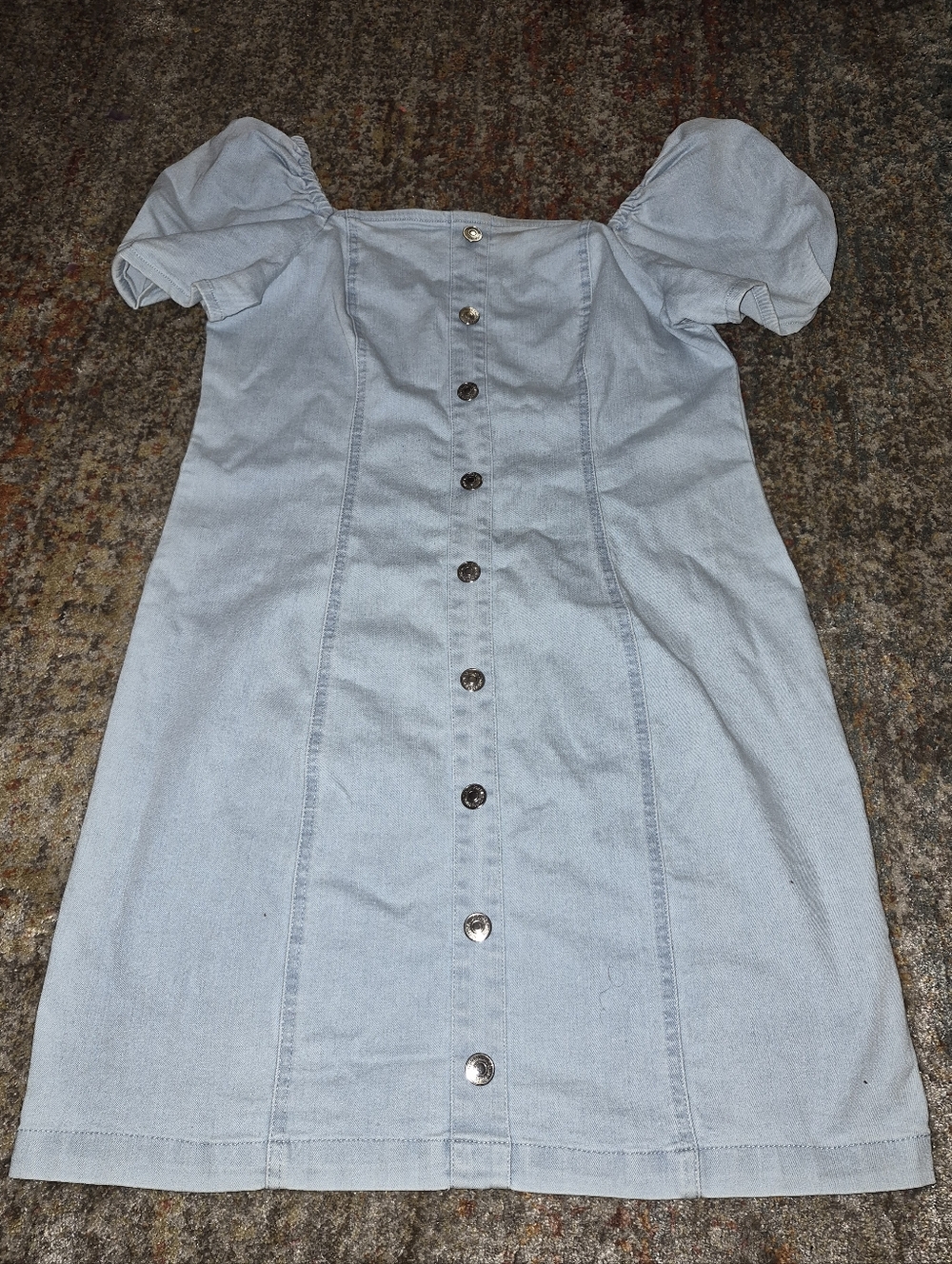 Forever 21 Light Blue Denim Button-Front Puff Sleeve Dress